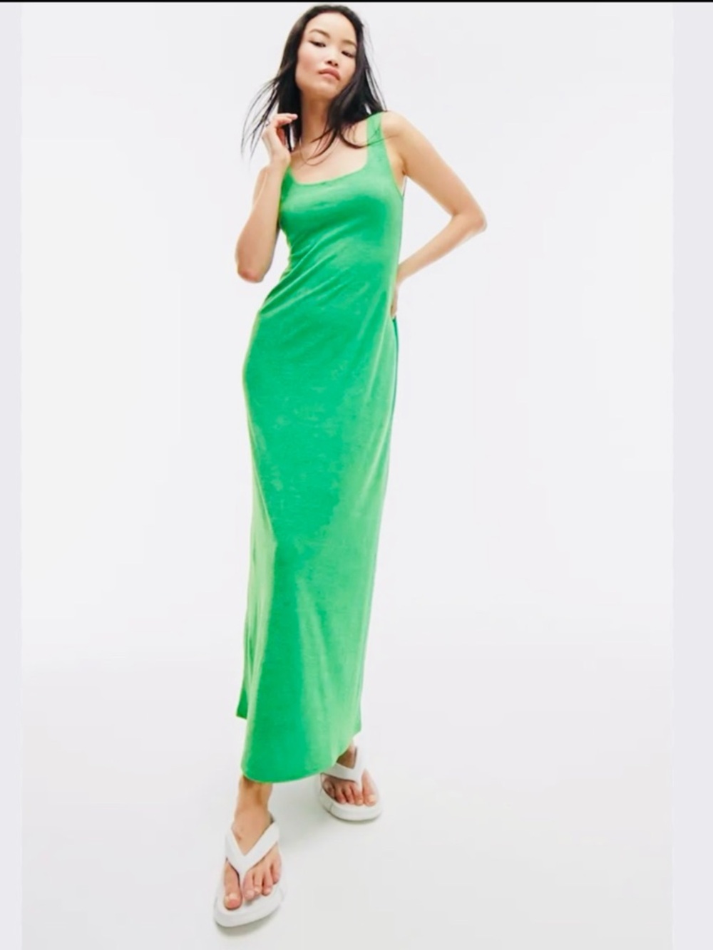 TOPSHOP Green Fairway French Terry Toweling Casual Maxi Dress